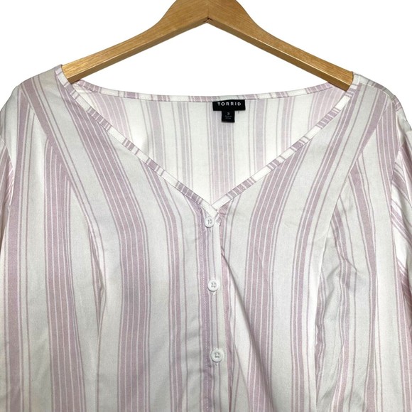 Torrid Women's Challis Striped Tunic Top Faux Button Up Size 3 Tie At Waist - Picture 6 of 12